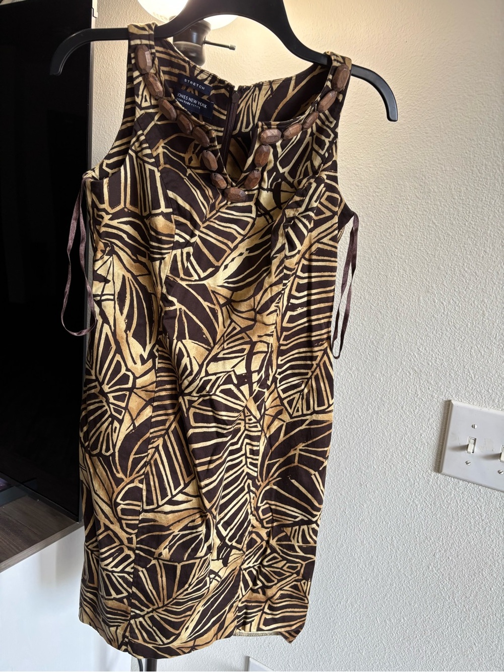 Jones New York Brown & Tan Beaded-Neck Sleeveless Midi Dress